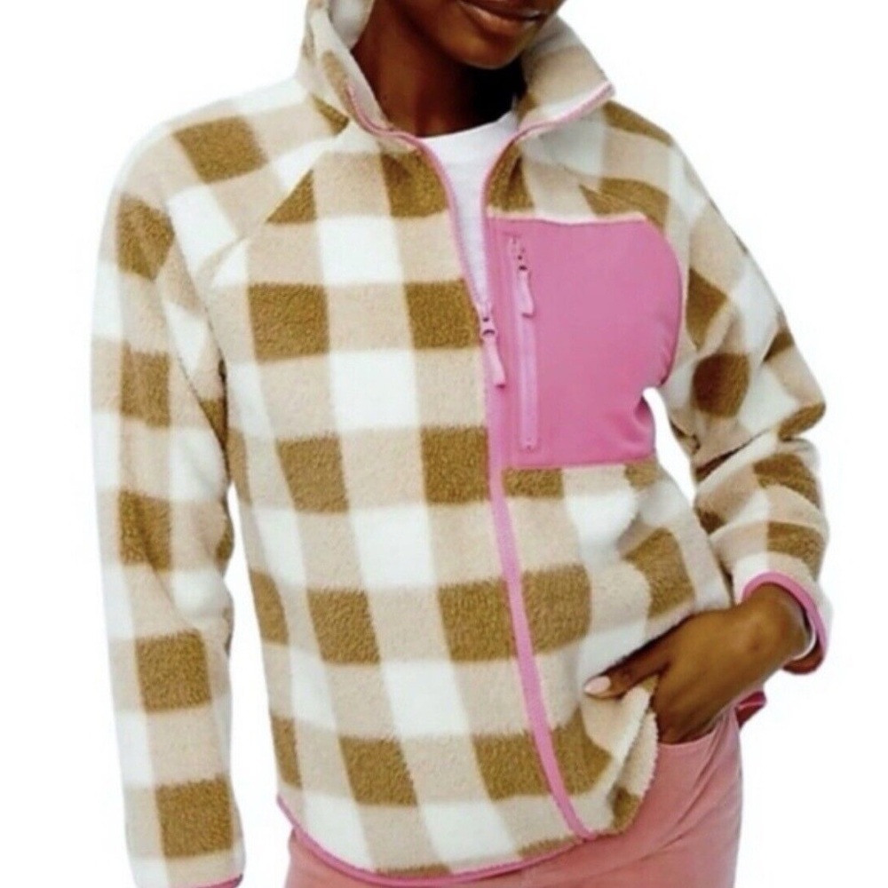 J Crew Sherpa Plaid Zip Up